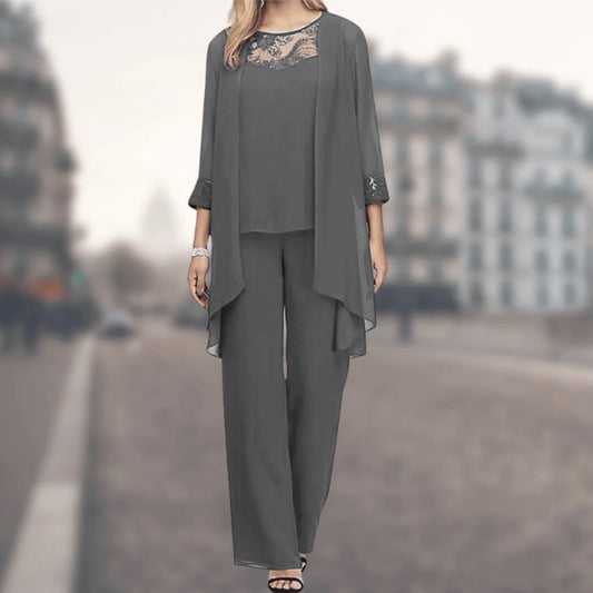 Delia - stylishly elegant set [top, cardigan+pants].