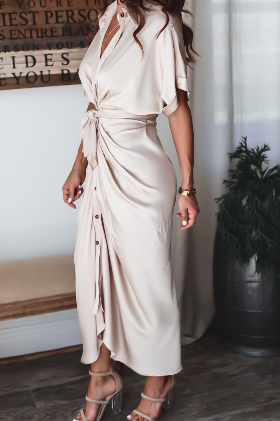 Xanthe™ | Long dress with button closure for women